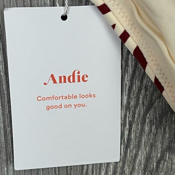 Andie Swim The Hipster Bottom in Bias‎ Stripe Truffle Brown and Cream Size M NWT - Picture 7 of 7